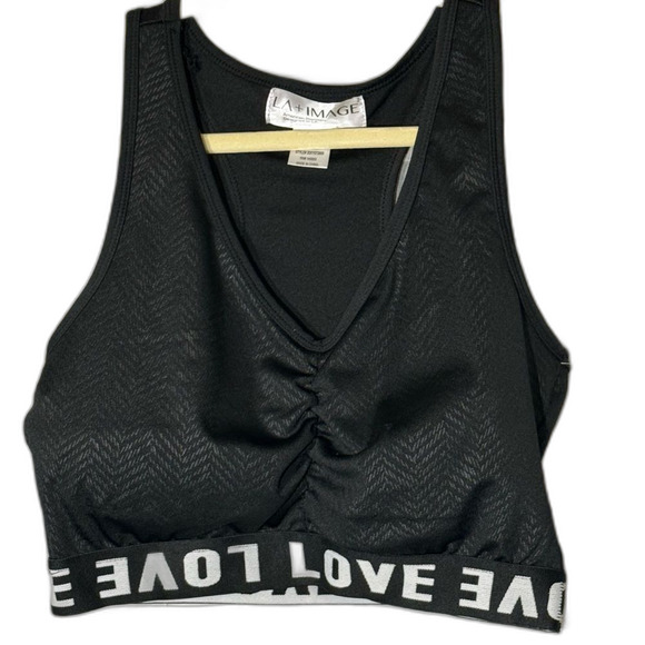 LA+ Image athletic bra padded cups LOVE band size L herringbone self pattern - Picture 1 of 5